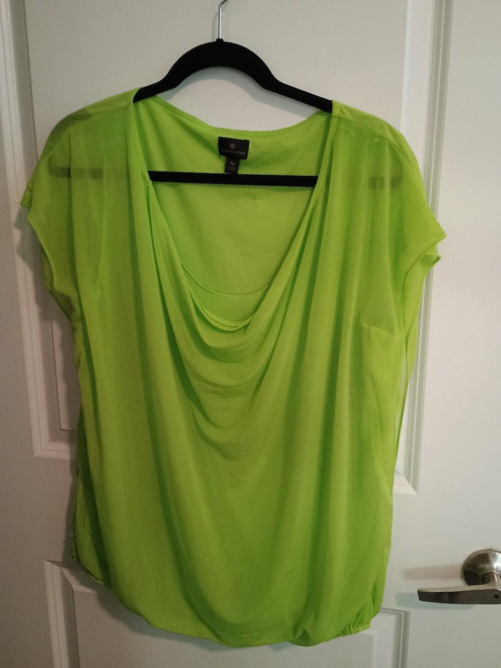 Worthington Bright Lime Green Draped Cowl Neck Top